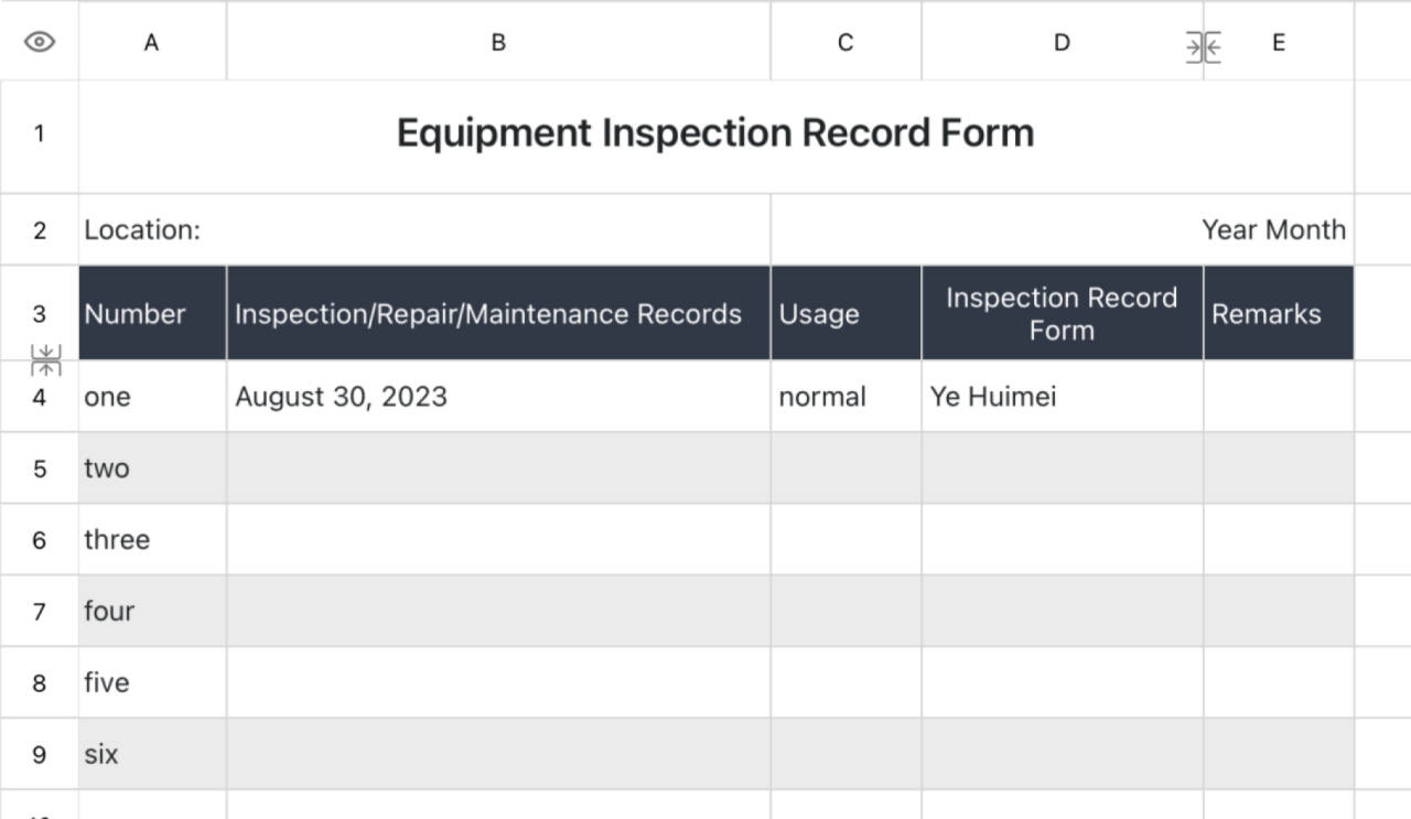 Device inspection record sheet 1